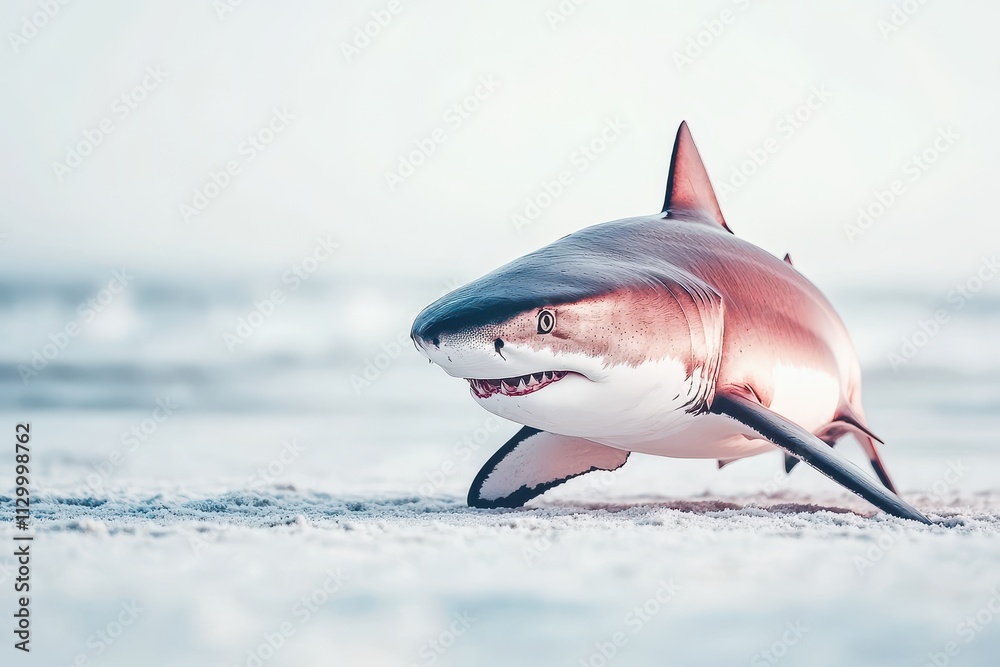 Fototapeta premium Majestic great white shark on a beach. Perfect for nature, wildlife, or ocean documentaries.
