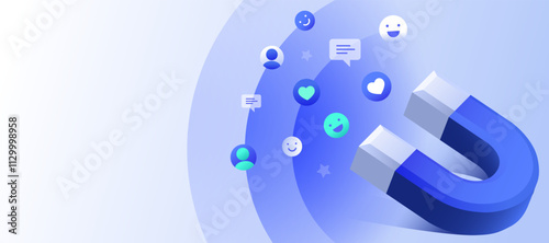 Inbound Marketing illustration banner, Magnet attract more visitors and customers strategies to your community business