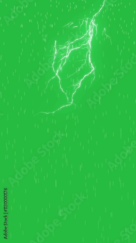 Rain with thunderstorm on green screen background	