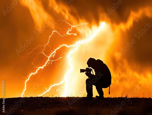 Dramatic Silhouette Photographer Captures Fiery Lightning Storm
