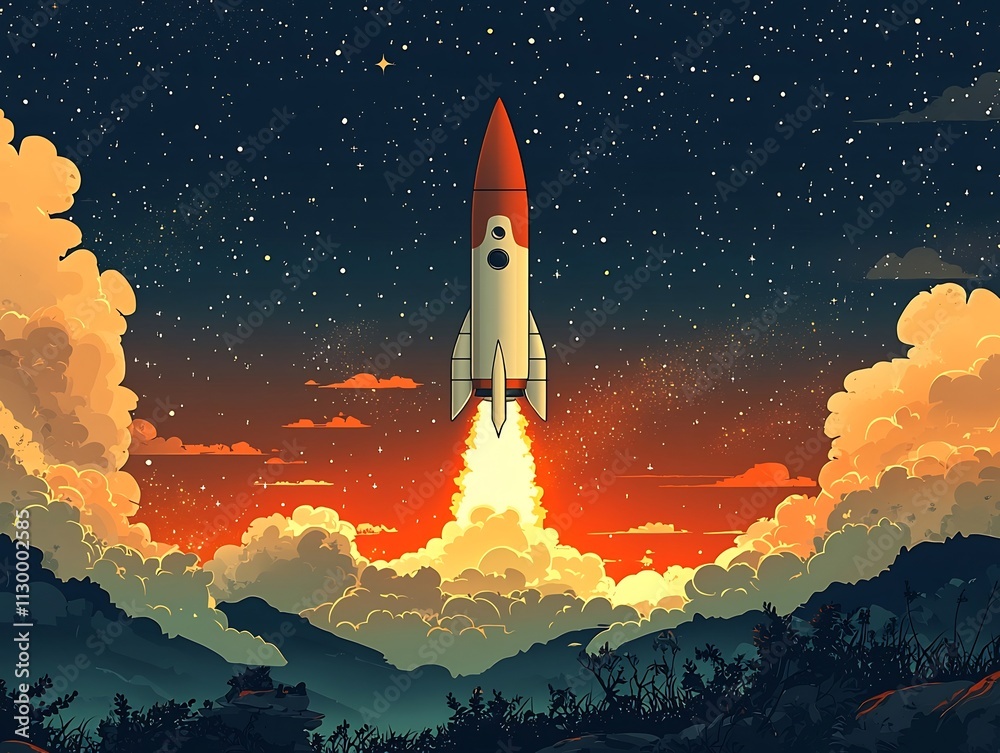 Fototapeta premium Rocket Launch into Space Symbolizing Business Expansion and Growth