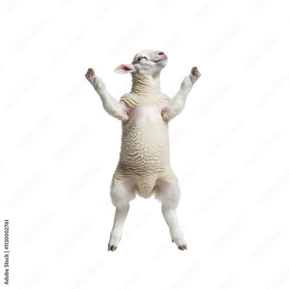 Joyful sheep jumping in the air with excitement.. transparent background Joyful sheep jumping in the air with excitement.. transparent background