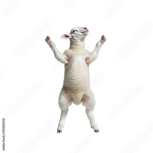 Joyful sheep jumping in the air with excitement.. transparent background