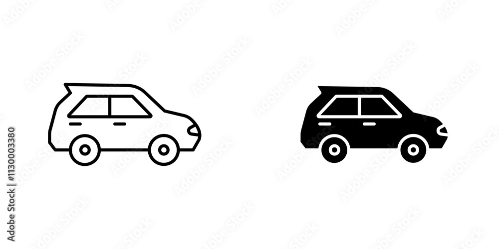 Fototapeta premium Car outlined and solid icon vector collection.