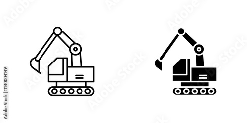 Excavator outlined and solid icon vector collection.