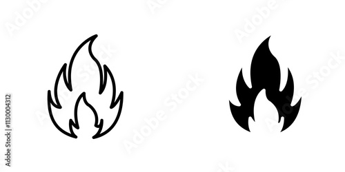 Fire outlined and solid icon vector collection.