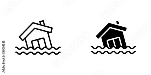Flood outlined and solid icon vector collection.