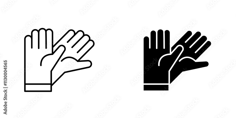 Fototapeta premium Glove outlined and solid icon vector collection.