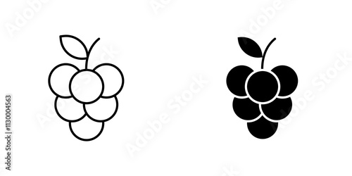 Grapes outlined and solid icon vector collection.
