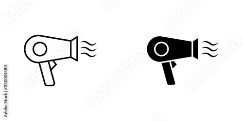 Hair dryer outlined and solid icon vector collection.