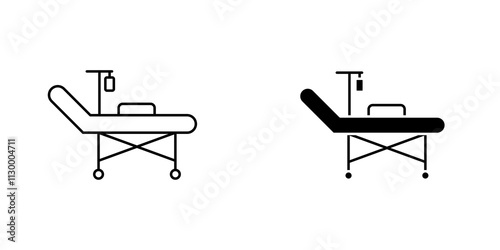 Hospital bed outlined and solid icon vector collection.
