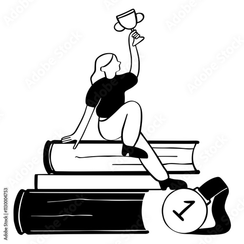 Woman winning a medal and a trophy