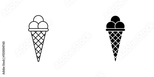 Ice cream cone outlined and solid icon vector collection.
