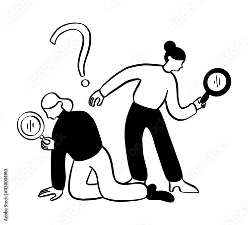 Women with magnifying glasses searching