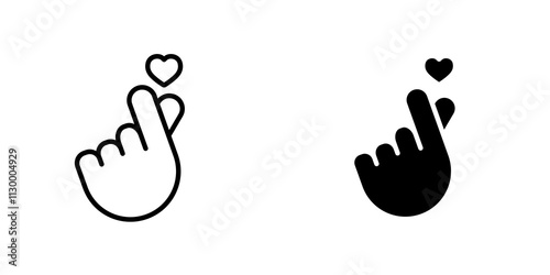korean heart outlined and solid icon vector collection.