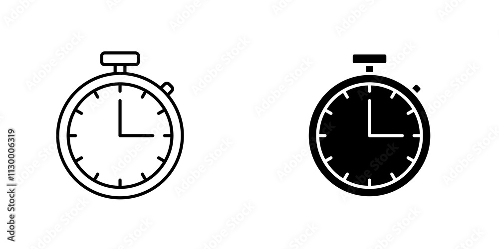 Fototapeta premium Timer outlined and solid icon vector collection.