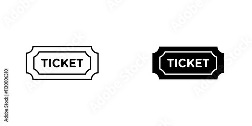 Ticket stub outlined and solid icon vector collection.
