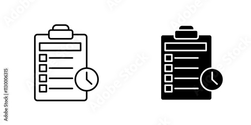 Timesheet outlined and solid icon vector collection.