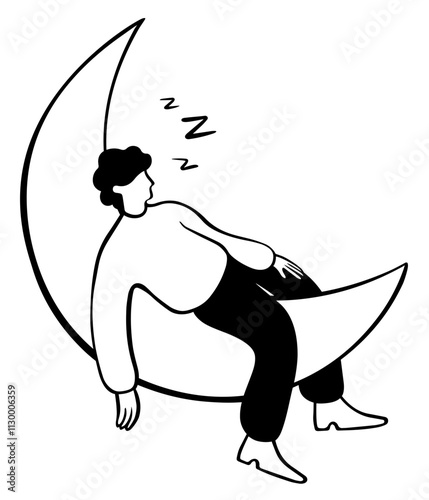 Man taking a nap on a crescent moon