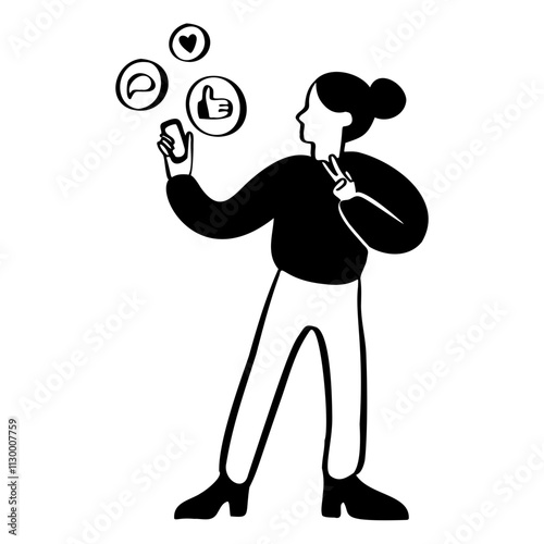 Woman streaming/going live or taking a selfie on her phone