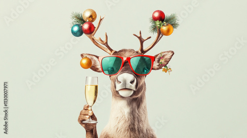 Festive Reindeer with Champagne   Christmas Ornaments