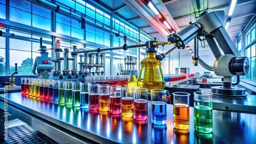 Robotic arms orchestrate a high-tech ballet of vials and equipment in a modern automated lab.