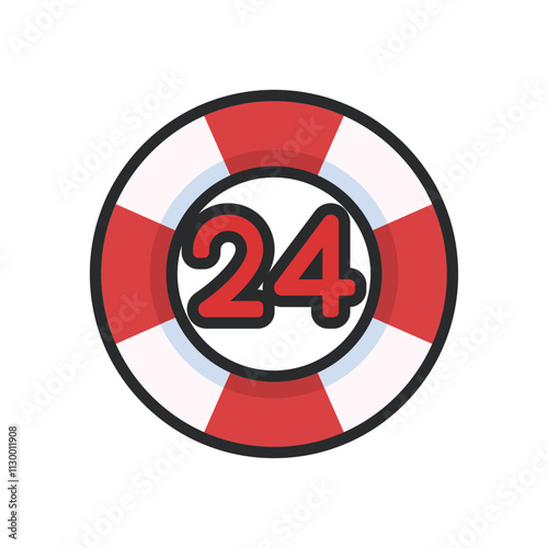 24 number with safety balloon with outline in flat vector design.