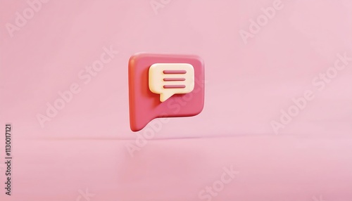 A pink speech bubble icon with a message symbol, set against a soft pink background, representing communication and messaging.