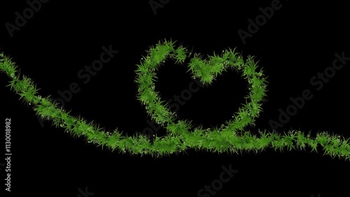 Beautiful illustration of heart path with green grass on plain black background