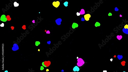 Beautiful illustration of colorful hearts on plain black background
