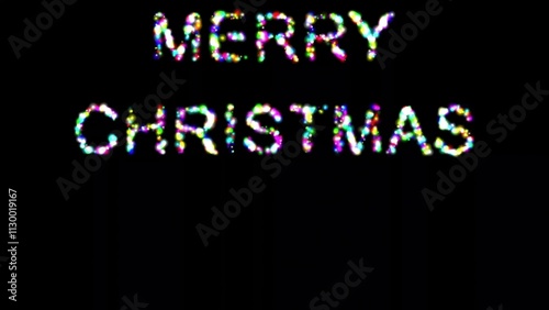 Beautiful illustration of Merry Christmas text with colorful glitter particles on plain black background