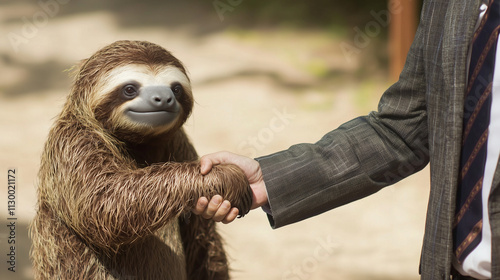 Sloth and Businessman Hands...