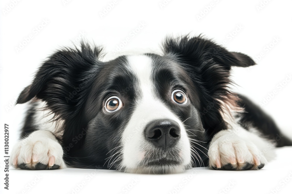 Fototapeta premium A black and white Border Collie lying down