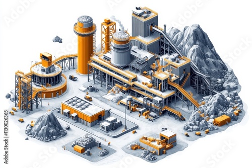 Isometric View of a Coal Mine with Soft Tones