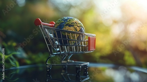 Global E-Commerce Banner: Online Shopping Cart and Worldwide Connectivity Icons