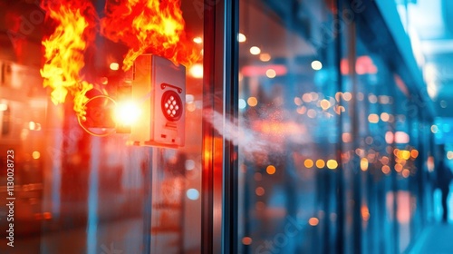 Modern Fire Alarm System in Action with Smoke Detectors in Commercial Building