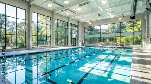 Wallpaper Mural Indoor swimming pool featuring a clean, modern aesthetic and large windows that provide ample natural light Torontodigital.ca