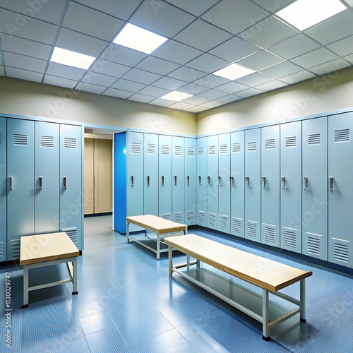 A hospital locker room featuring organized rows of lockers,