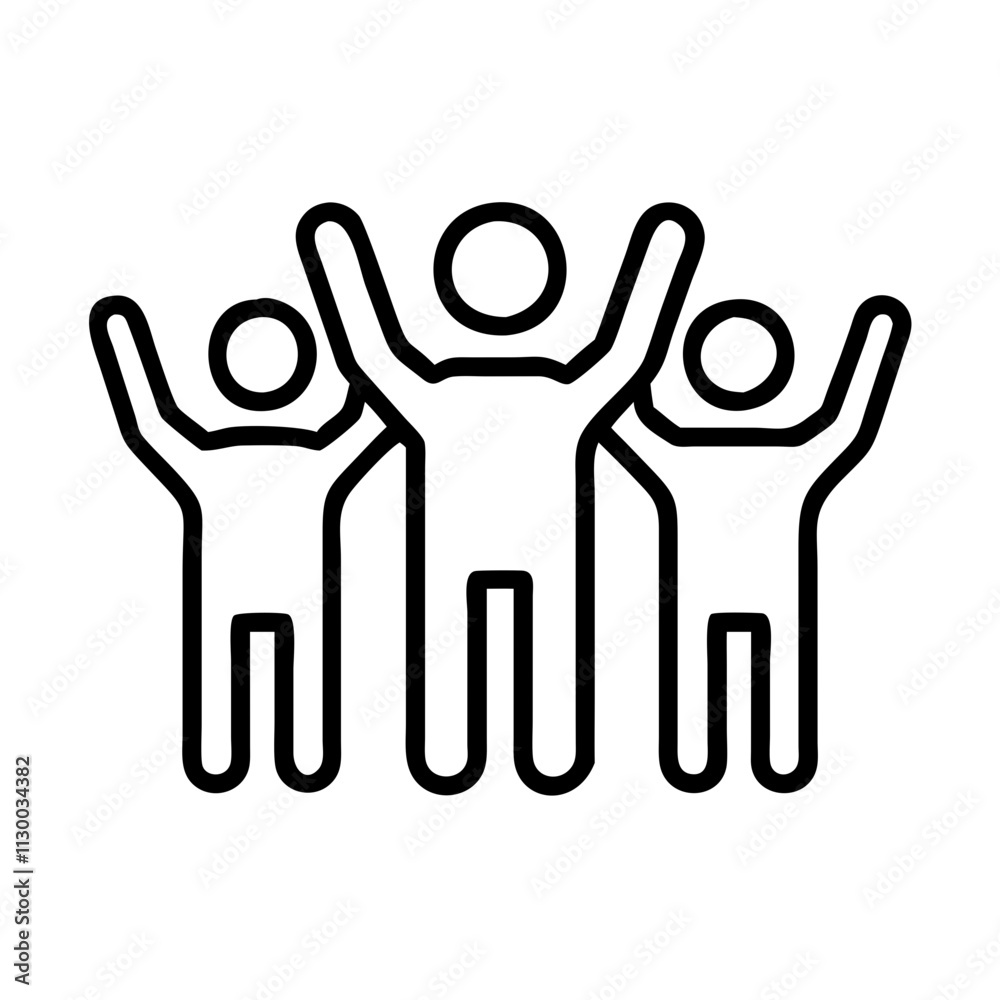 Fototapeta premium diverse arms raised icon, womens day line art, women’s day icon - simple black line art icon of diverse arms raised, symbolizing womens day celebrations womens day vector art 