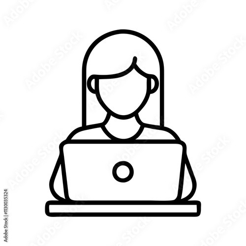 woman with a laptop icon, womens day line art, women’s day icon - simple black line art icon of woman with a laptop, symbolizing womens day celebrations  womens day vector art 