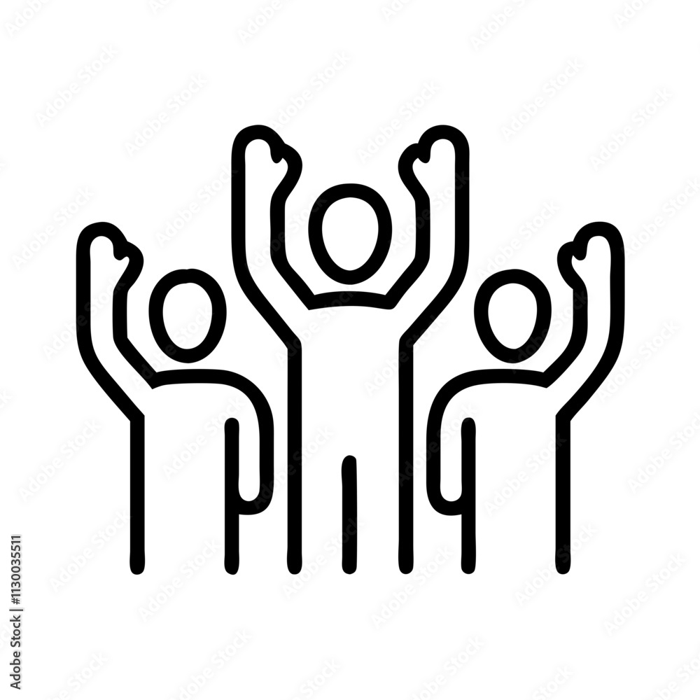 Fototapeta premium diverse arms raised icon, womens day line art, women’s day icon - simple black line art icon of diverse arms raised, symbolizing womens day celebrations womens day vector art 