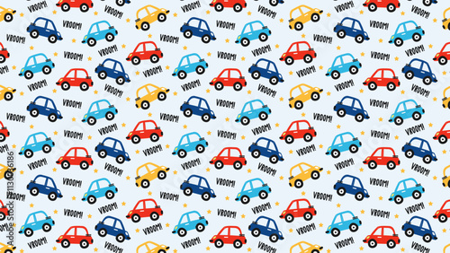 Colorful car seamless pattern kids hand drawn background design