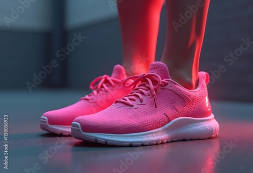Pair of new pink sneakers, sport shoes