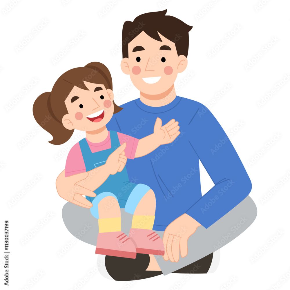 Illustration of a girl telling a story with her father Illustration of a girl telling a story with her father