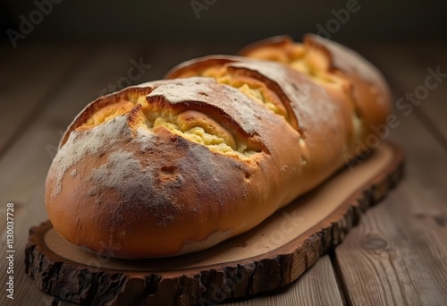 Brioche bread slice showcasing its soft, buttery texture, placed on a clean surface for a high-quality food photo, highlighting its fluffy interior and golden crust.
 photo