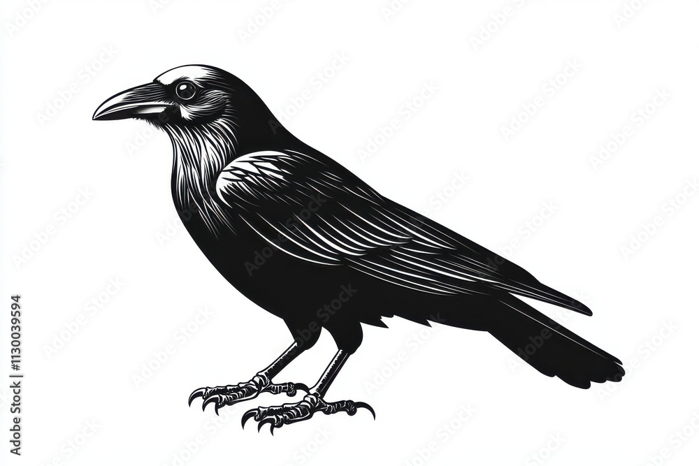 Fototapeta premium A glossy black crow with its head slightly tilted