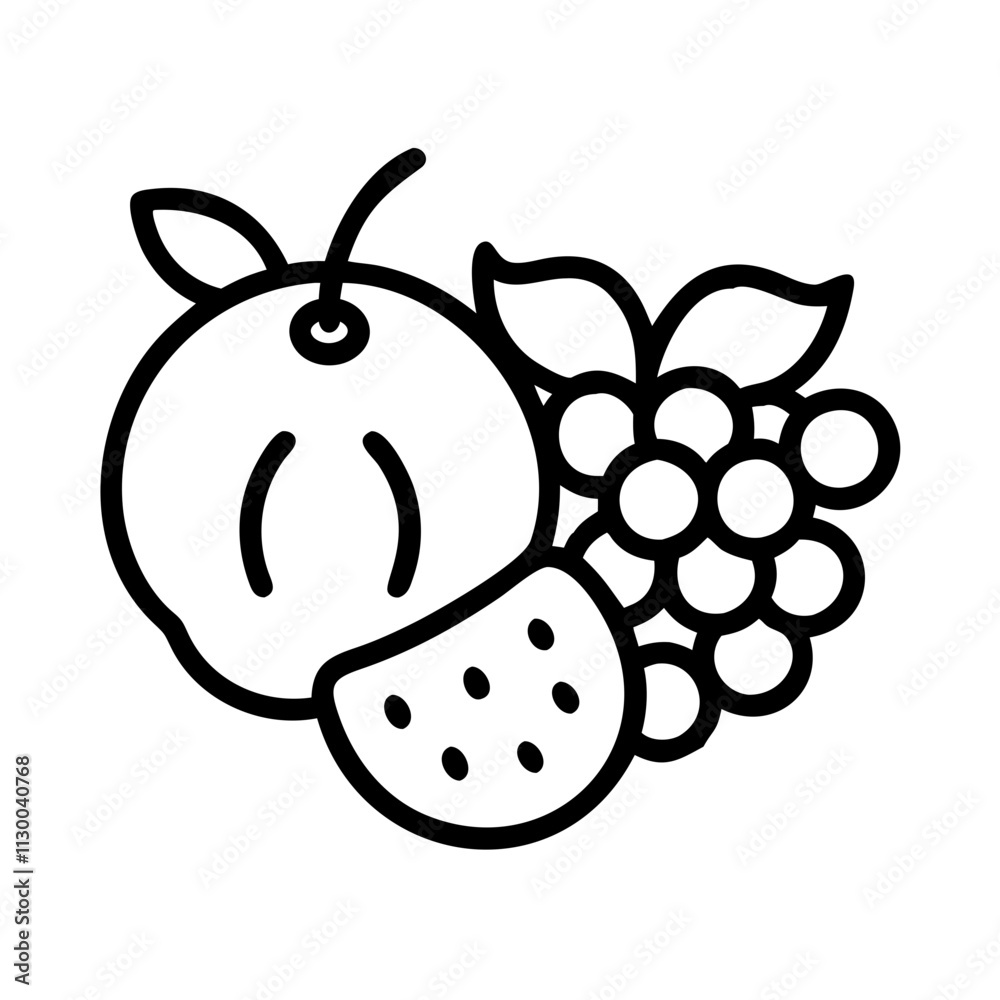 Obraz premium fresh fruit icon, spring line art, Spring icon - simple black line art icon of fresh fruit, symbolizing spring celebrations spring vector art 