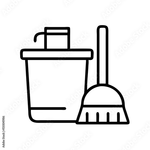 spring cleaning supplies icon, spring line art, Spring icon - simple black line art icon of spring cleaning supplies, symbolizing spring celebrations  spring vector art 