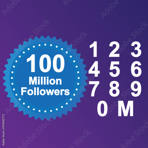 Million followers complete pack, 100 million Followers vector 100 million thank you congratulation. 100M Followers  background design circle hundred million followers complete set, bundle for social