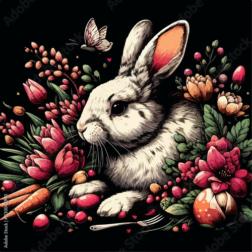 black background rabbit vector illustration